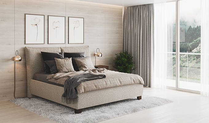 Anita 2 s olemovaním čela, látka Roko 01 beige, nožičky wenge