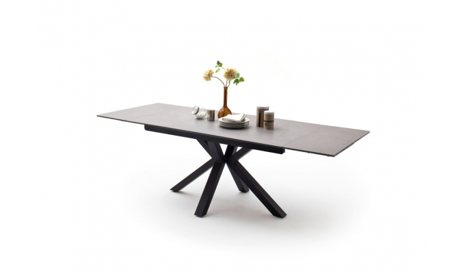 NAGANO jedáleský stôl svetlošedá, podnož čierna, roztiahnutý (2)