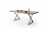CALABRIA 200,220,240 jedálenský stôl prírodná,plát 5,5cm +podnož tvaru X nerez brúsená