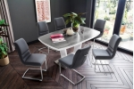 Montera jedálenské stoličky, koža šedá + stôl Leandro keramika svetlošedá 