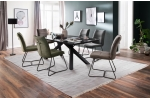 Everett jedálenský stôl  podnož kovová čierna, doska MDF+8 mm sklo antracit + stoličky Hampton podnož čierna, mix